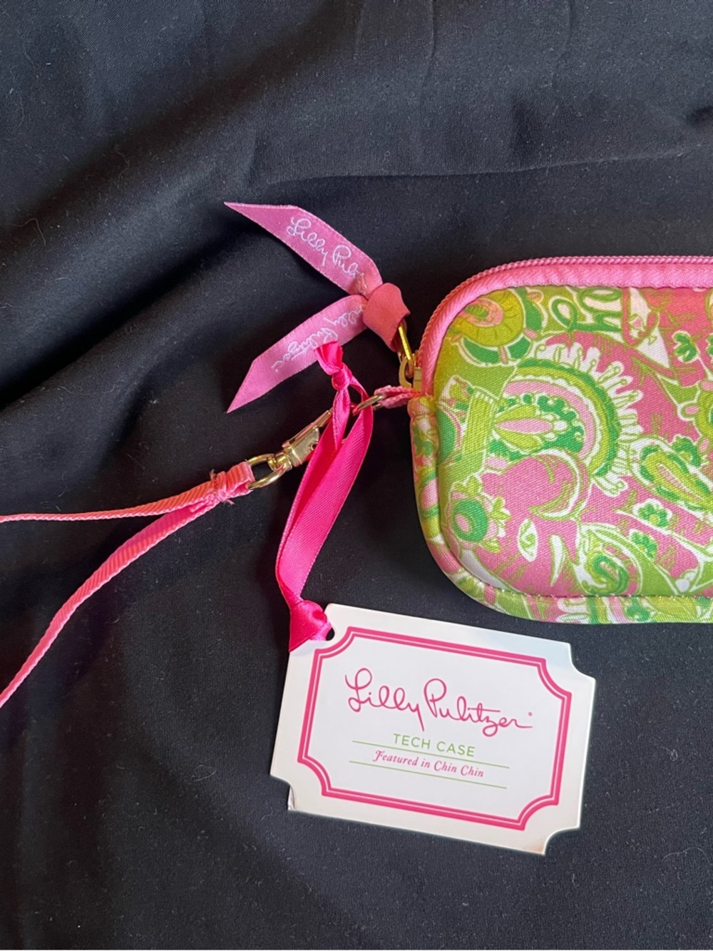 Lilly Pulitzer Pink and Green Paisley Tech Wristlet Case